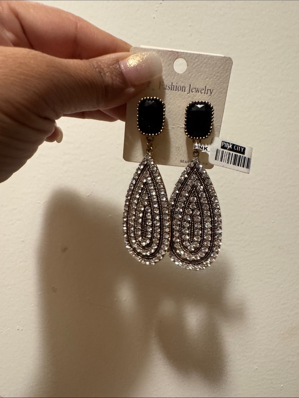 Silver & Black Teardrop Crystal Earrings